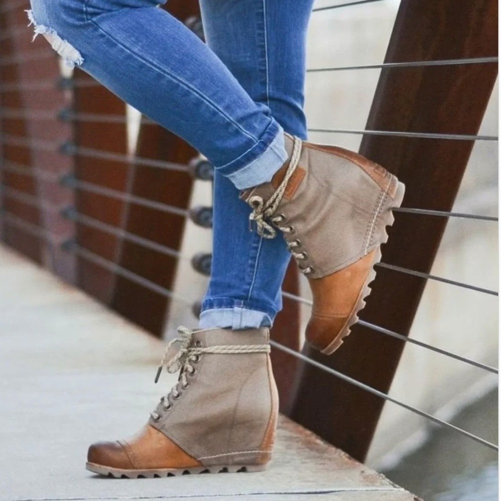 Sorel PDX Wedge Ankle Laceup Boots Leather Canvas SZ11 Waterproof